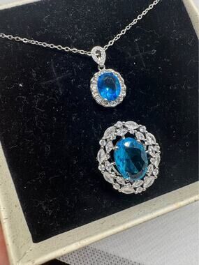 Blue ring and 925 stamped necklace set